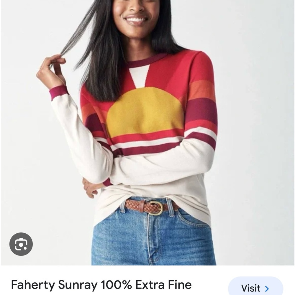 Faherty Sunray 100% Extra Fine Merino Wool Crew Horizon Sunset Sweater Sz M.